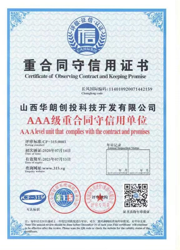 重合同守信用證書(shū)