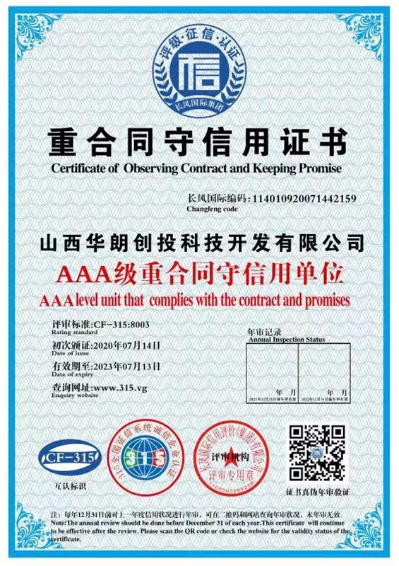 重合同守信用證書